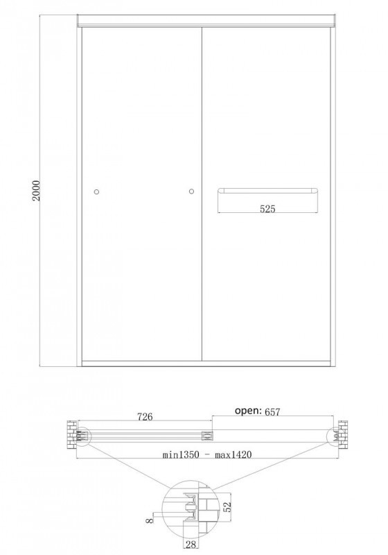 Двері в нішу Koer SR SD03-140x200-TR-01 прозоре скло Easy Clean 8мм, хром (KR5385)