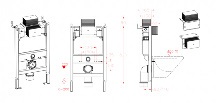 Інсталяція для підвісного унітазу Koer KT-0403 500x165x820mm без панелі змиву (KR5313)