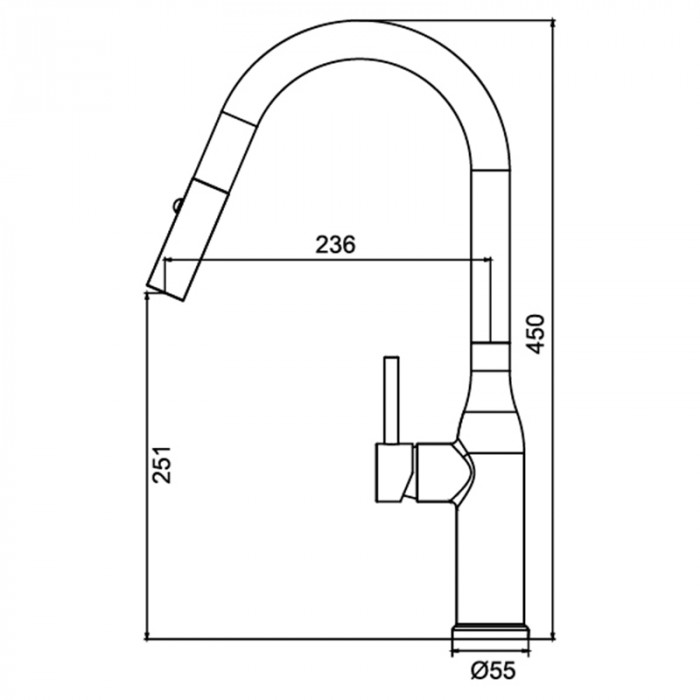 Кухонний змішувач з висувним виливом KOER KI-70004-07 (нерж. сталь) (KR3387)