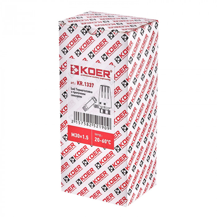 Термоголовка Koer KR.1337 - M30x1.5 з проточним сенсором (KR5219)