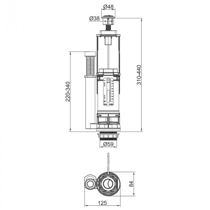 Комплект арматури Koer KT-0301-3/8" (спускна 2-х кноп.+ наповнювальна з універс. підключенням) (KR5059)