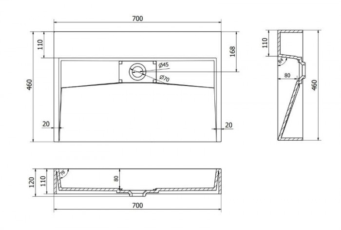 Умивальник (раковина) MEXEN AVA 70 WHITE B/O накладний підвісний
