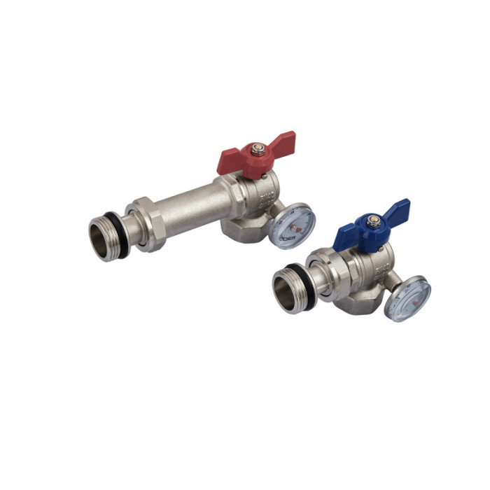 Комплект кранів Koer Set-26 - 1" з роз'ємним з'єднанням та термометром для колекторної групи (KR5470)