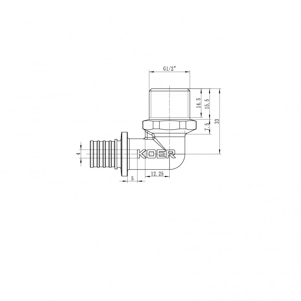 Кутник перехідний із ЗР Koer KA.L06M-16 - 16(2.2mm) x 1/2"M (KR4874)