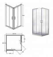 Кабина квадратная MODERN 90x90x185 универсальная: стекло прозрачное, профиль хромированный