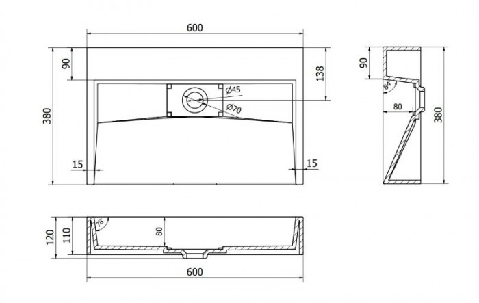 Умивальник (раковина) MEXEN AVA 60 BLACK MATT B/O накладний підвісний