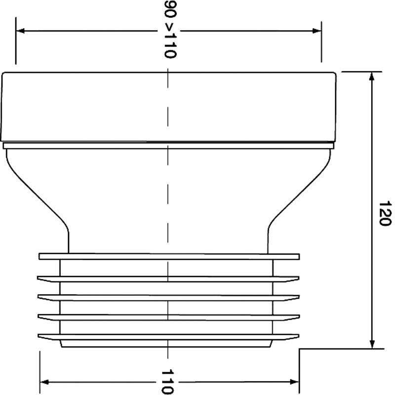 Коліно-підключення до WC з ущільнювачем L-120 мм. WC-CON1