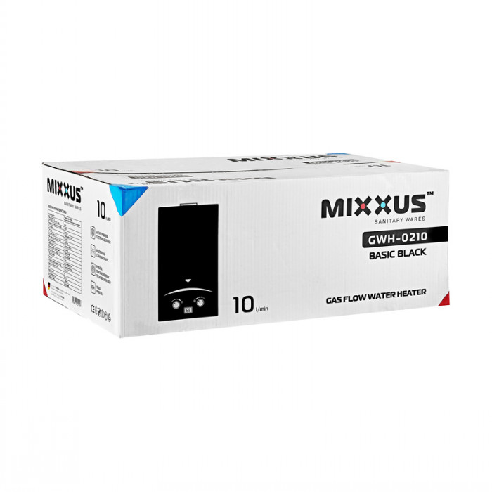 Газова колонка MIXXUS GWH-0210 BASIC BLACK димохідна 10 л/хв (колір чорний) (WH0023)