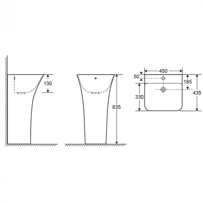Раковина моноблок Mixxus BEVEL-1101 з отвором під змішувач та переливом 450х435х835mm (MI6697)
