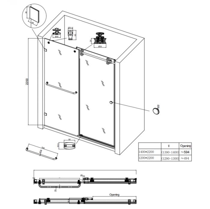 Двері в нішу Koer SR SD06-140x220-TR-01 прозоре скло Easy Clean 8мм, хром (KR5368)