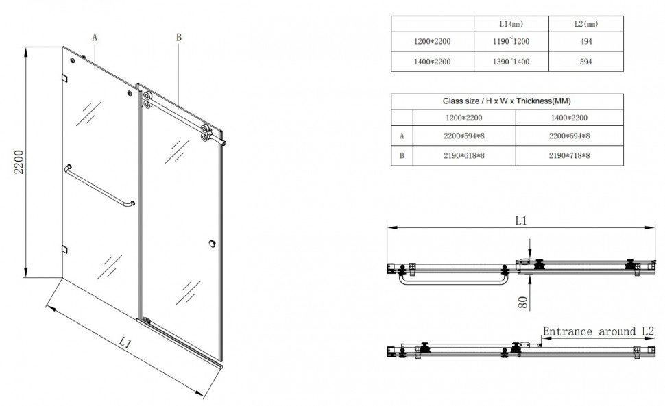 Двері в нішу Koer SR SD06-140x220-TR-01 прозоре скло Easy Clean 8мм, хром (KR5368)