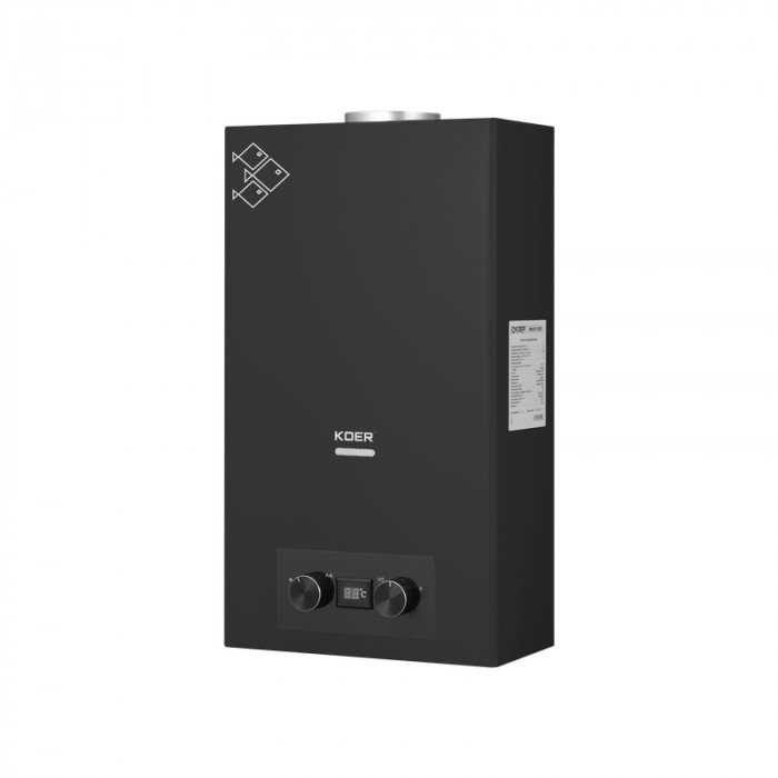Газова колонка Koer KWH.G0110 BLACK димохідна 10 л/хв, колір чорний (KR5554)