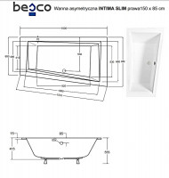 Ванная акриловая INTIMA SLIM 150х85 Правая (соло) без ног