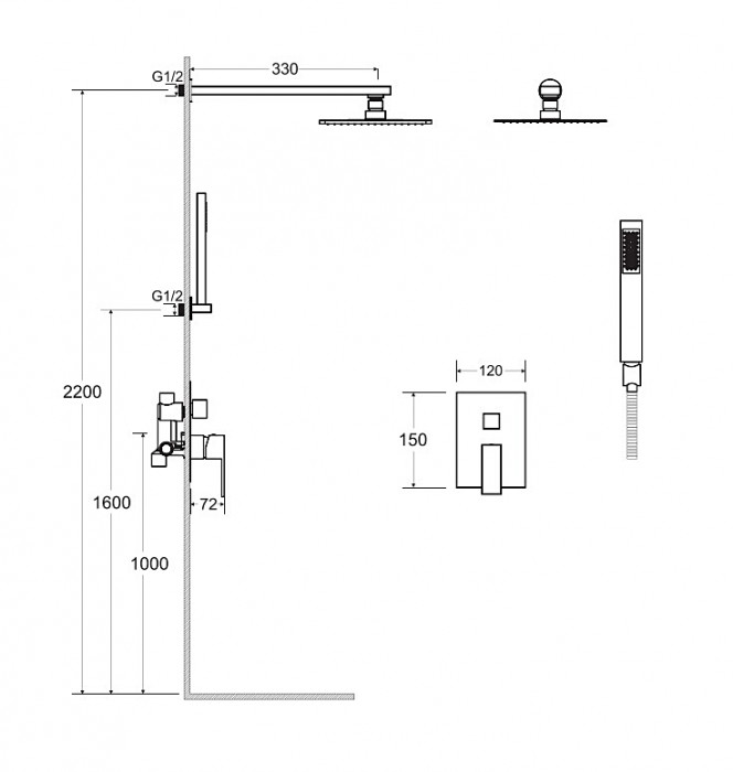 Душова система MODERN II/VARIUM II чорний матовий