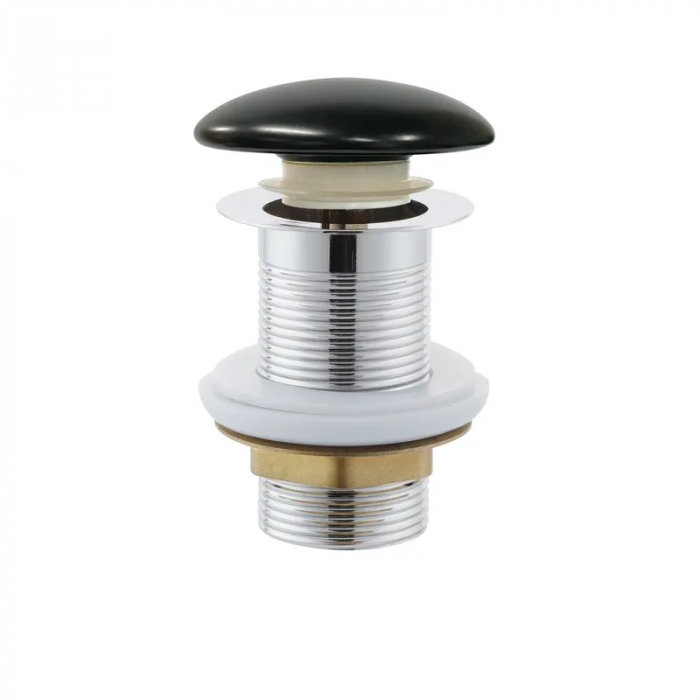 Донний клапан для раковини без переливу Mixxus POP-UP-09 BLACK автоматичний (Click-Clack) (Чорна керамічна накладка) 1 1/4'' (AC3568)