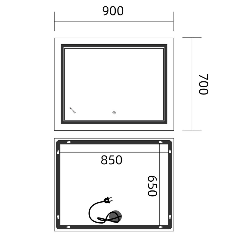 Дзеркало MIXXUS PREMIUM QUADRO MR20-90x70-REVERSE з LED Touch, Anti-fog, димером, рег. яскравості (MP6621)