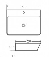 Раковина підвісна-накладна MIXXUS PREMIUM BEVEL-0202 560х415х125mm (отвір під змішувач, перелив) (MP6481)