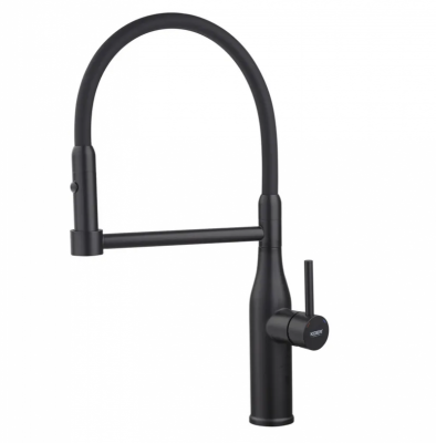 Змішувач для кухні Koer KI-70005-05 з чорним силіконовим виливом (нерж. сталь) (KR5005)