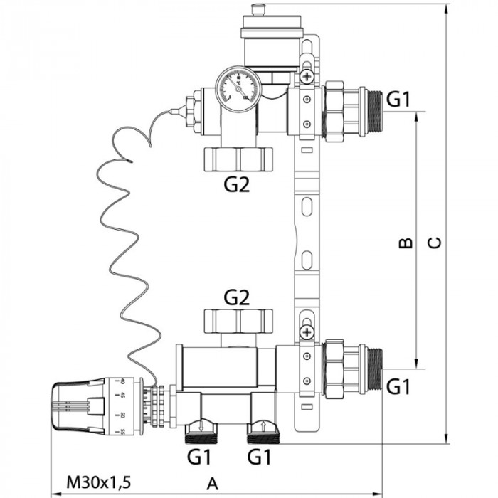 Змішувальний вузол для колекторів з нижнім підключенням Koer KR.1022 1"(без насоса) (KR2841)