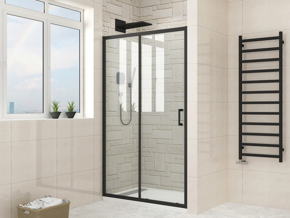 Двері у нішу розсувні MIXXUS PREMIUM DIVERSE SD01-100x185-TR BLACK прозоре скло 5мм (MI6876)