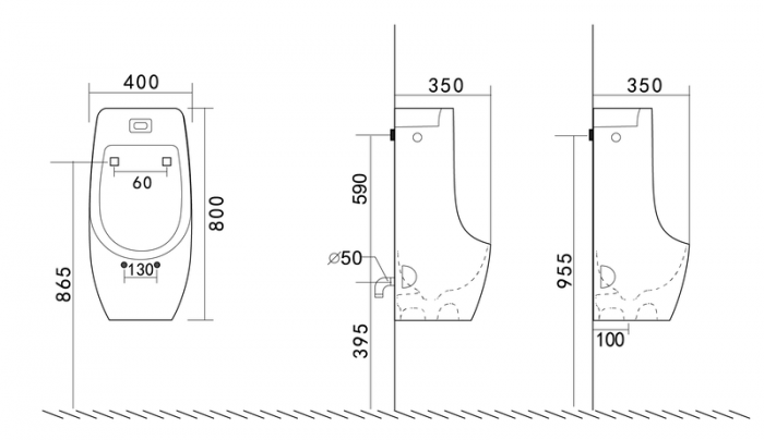 Пісуар підвісний Mixxus Premium BEVEL-1001 390x395x795mm з ІЧ-датчиком автоматичного змиву (MP6661)