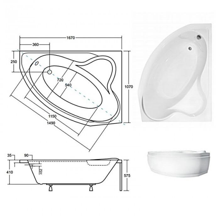 Ванна акрилова DELFINA 166х107 Права (соло)