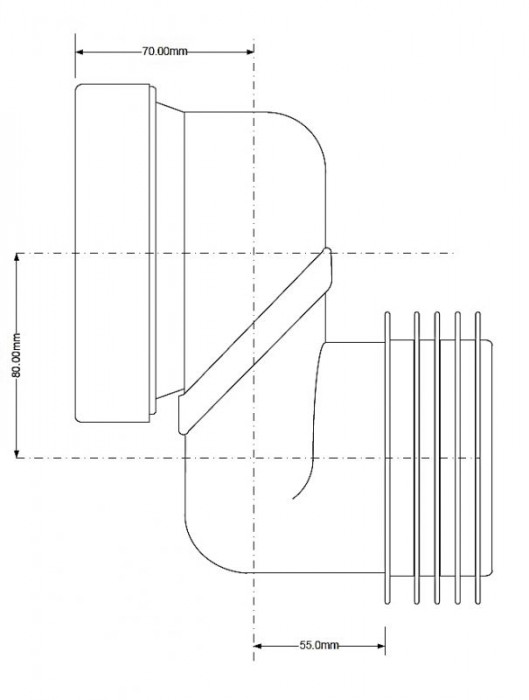 Колено-подключение к WC со смещенным центром (80 мм.) без уплотнителя WCLO-8
