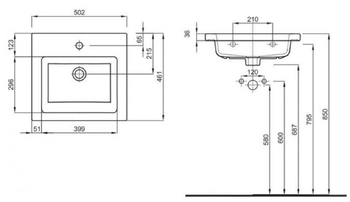 Раковина KOLO TWINS підвісна меблева 500х400 мм, з тонким бортом, колір білий L51950000