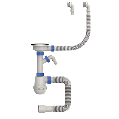 Сифон для кухні Mixxus SK-06-WH 3 1/2&quot;x40 з пластиковою сіткою, відведенням для пральної машини, гнучким круг. переливом (MI8197)