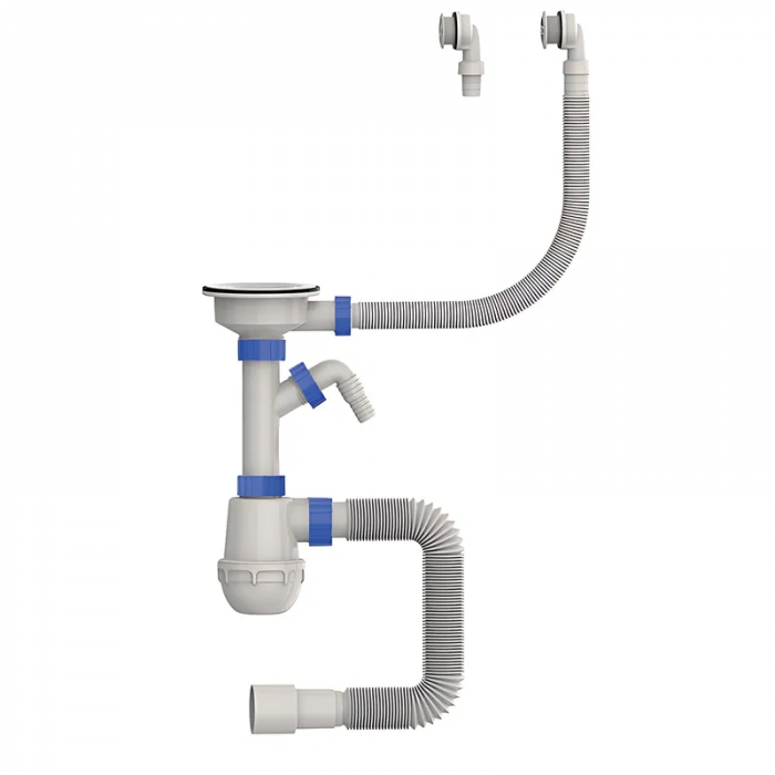 Сифон для кухні Mixxus SK-06-WH 3 1/2"x40 з пластиковою сіткою, відведенням для пральної машини, гнучким круг. переливом (MI8197)