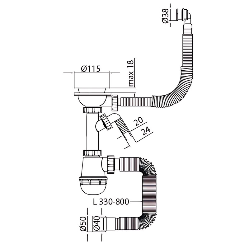 Сифон для кухні MIXXUS SK-06-WH 3 1/2"x40 з пластиковою білою сіткою, відводом для пральної машини, гнучким круглим переливом (MI8197)