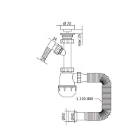 Сифон для кухні MIXXUS SK-01-B 1 1/2"x40 з литим випуском та відводом для пральної машини (MI8191)