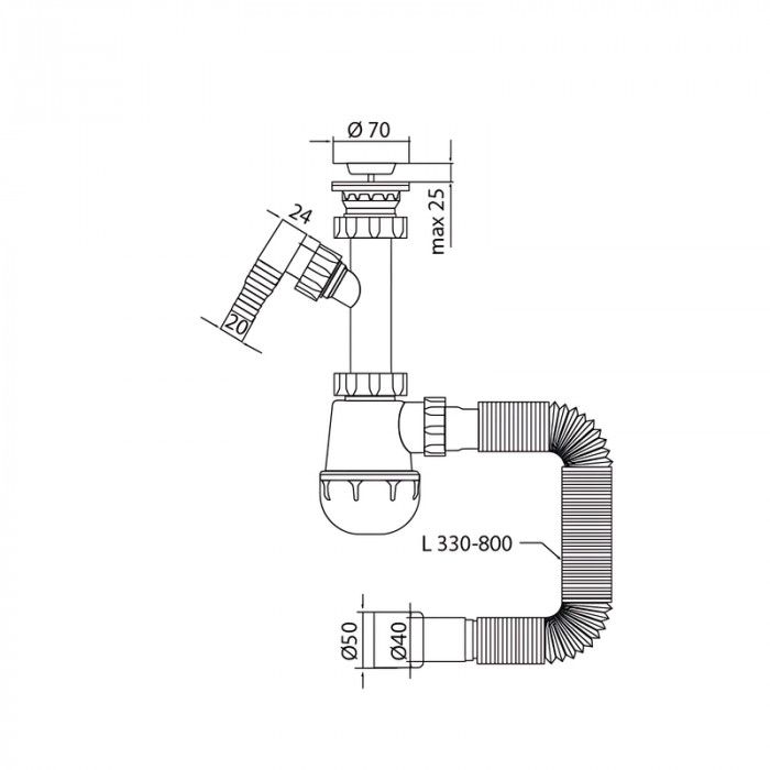 Сифон для кухні Mixxus SK-01-B 1 1/2"x40 з литим випуском та відводом для пральної машини (MI8191)