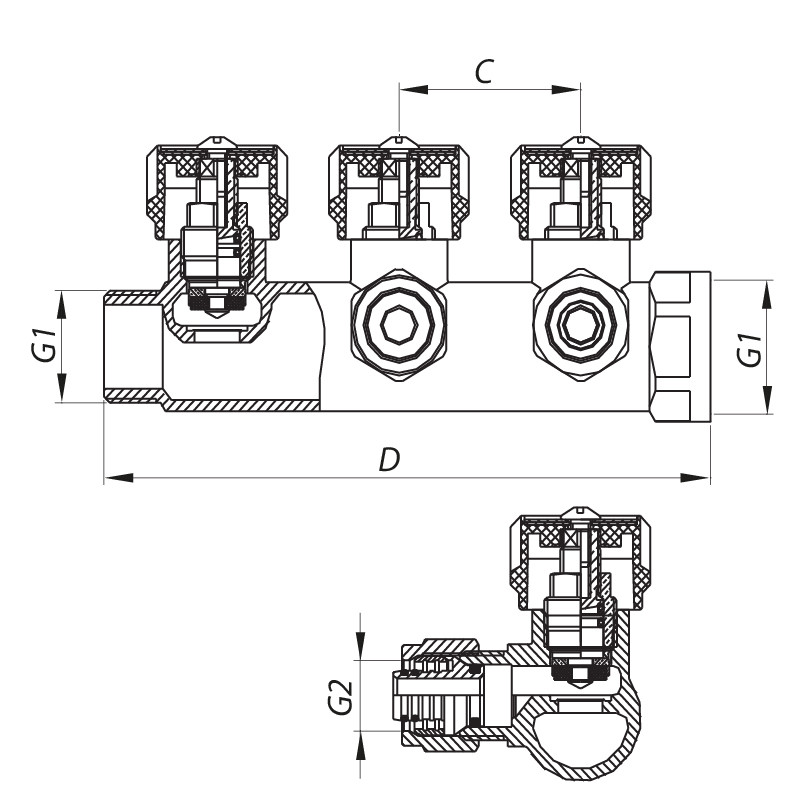 Колектор для теплої підлоги на 2 контура Koer KR.1121-2 3/4"x2 WAYS (KR2650)