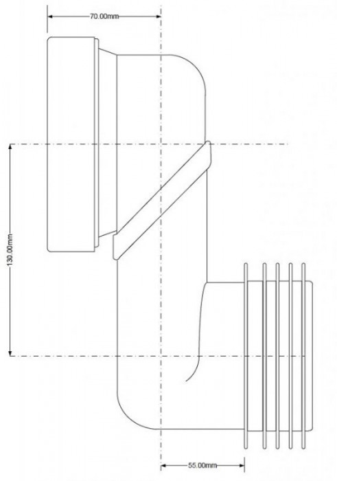 Колено-подключение к WC со смещенным центром 130 мм. с уплотнителем WCLO-13