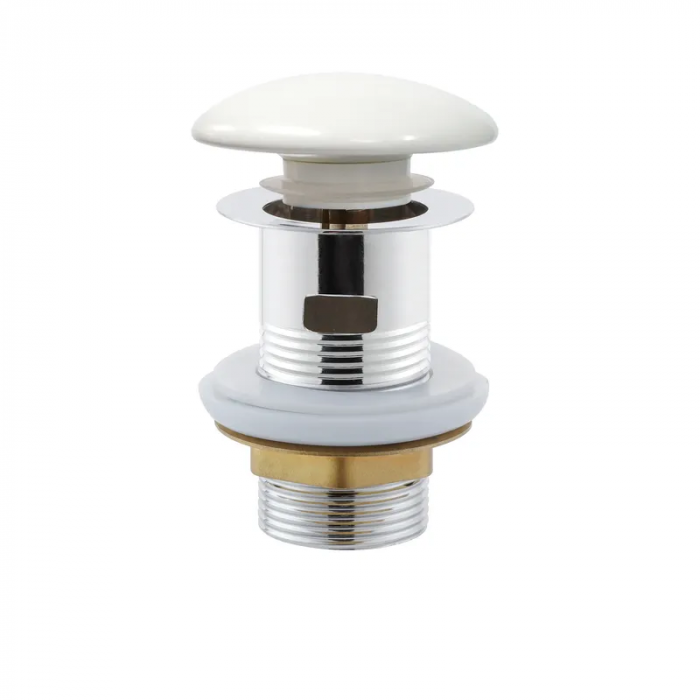 Донний клапан для раковини з переливом Mixxus POP-UP-08 WHITE автоматичний (Click-Clack) (Біла керамічна накладка) 1 1/4'' (AC3564)