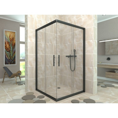Душова кабіна Veronis INDIANA без піддону 100х100х190 см прозоре скло чорний профіль