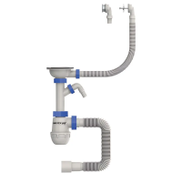 Сифон для кухні MIXXUS SK-07-B 3 1/2"x40 з нержавіючою сіткою, відводом для пральної машини, гнучким круглим переливом (MI8199)