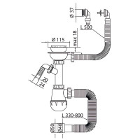 Сифон для кухні MIXXUS SK-07-B 3 1/2"x40 з нержавіючою сіткою, відводом для пральної машини, гнучким круглим переливом (MI8199)