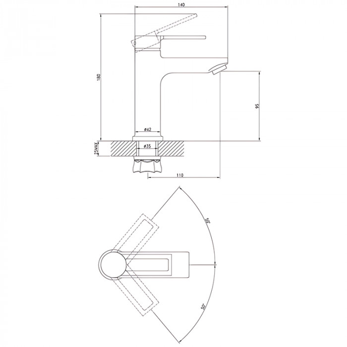 Змішувач для умивальника Zerix NEL1-125 (ZX5979)