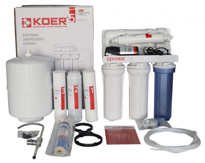 Система зворотного осмосу KOER KV-91 5 ступенів + помпа, мембрана 75 галон (KR5327)