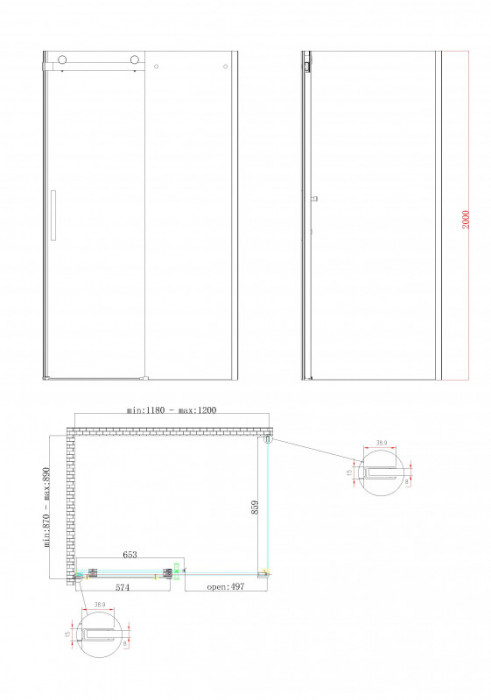 Бічна стінка до кабіни Koer SR SW01-90x200-TR-07 прозоре скло Easy Clean 8мм, графіт (KR5382)