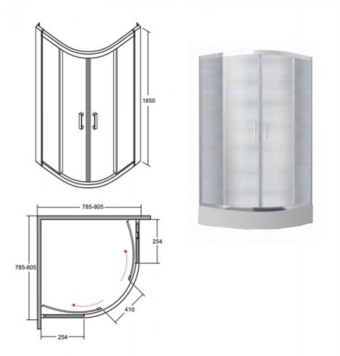 Кабіна півкругла MODERN 80x80x185 універсальна: скло grigio, профіль хромований