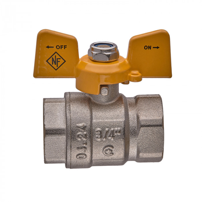 Кран кульовий Nolf classic NFC.712-08-3/4" FF ГГМ YELLOW, ручка "метелик" жовта (NF3135)