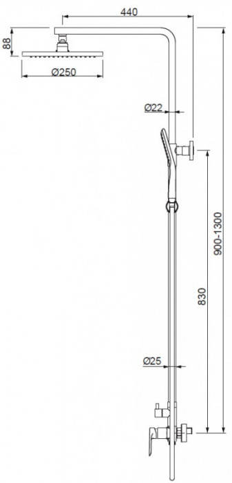 Душова колона зі змішувачем Koer KB-52028-07, 2 функції (KR5312)