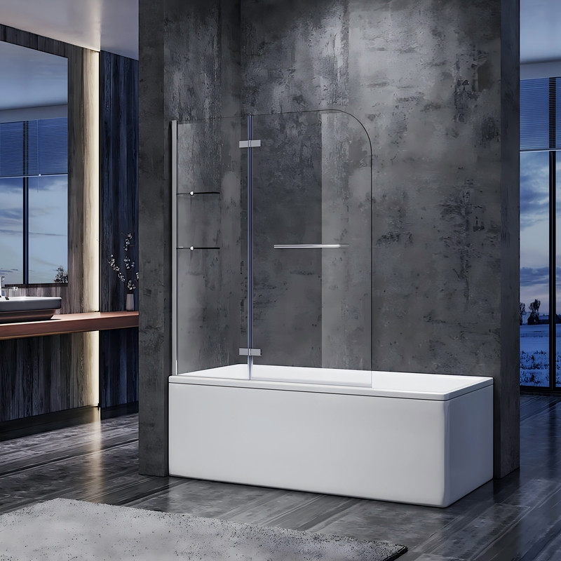 Шторки скляні на ванну розпашні KOER SR BS05-90x140-TR-01 прозоре скло EASY CLEAN 6мм хром (KR5372)