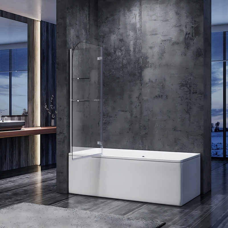 Шторки скляні на ванну розпашні KOER SR BS05-90x140-TR-01 прозоре скло EASY CLEAN 6мм хром (KR5372)