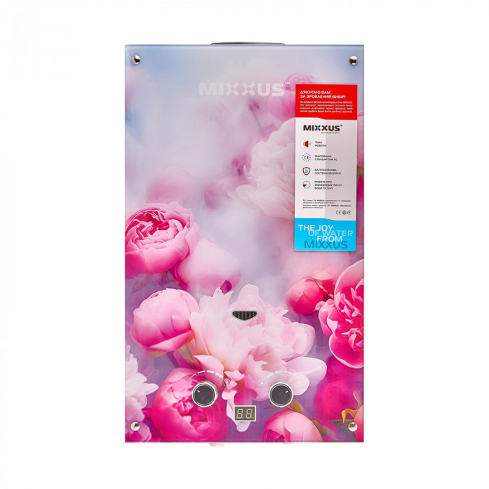 Газова колонка MIXXUS GWH-0410 BASIC GLASS димохідна 10 л/хв (панель зі скла з малюнком) (WH0025)