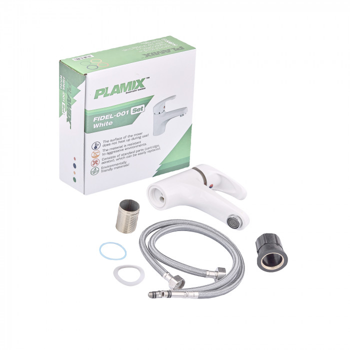 Змішувач для умивальника  Plamix Fidel-001 SET White (з підведенням) (PM0659)