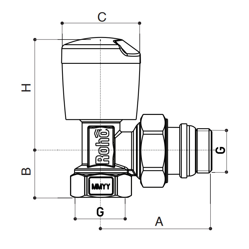 Кран радіаторний Roho R5550-050 - 1/2" кутовий (RO0128)